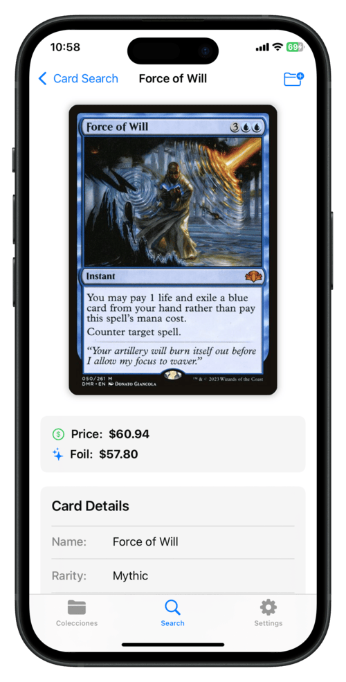 MTG card price checker showing market prices