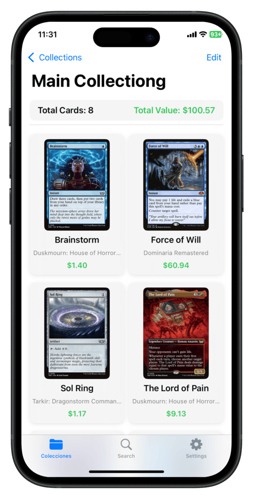 MTG collection manager tracking card values